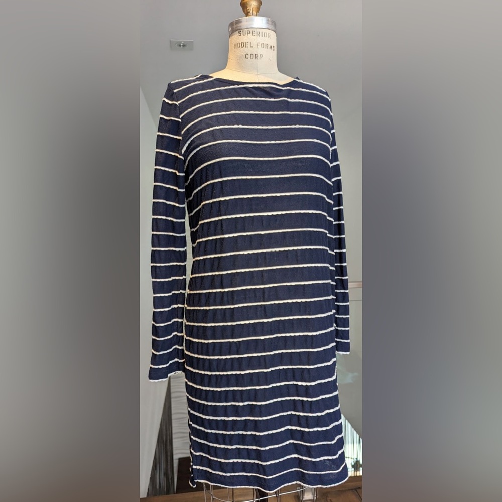 navy with white stripes cotton knit dress size Medium